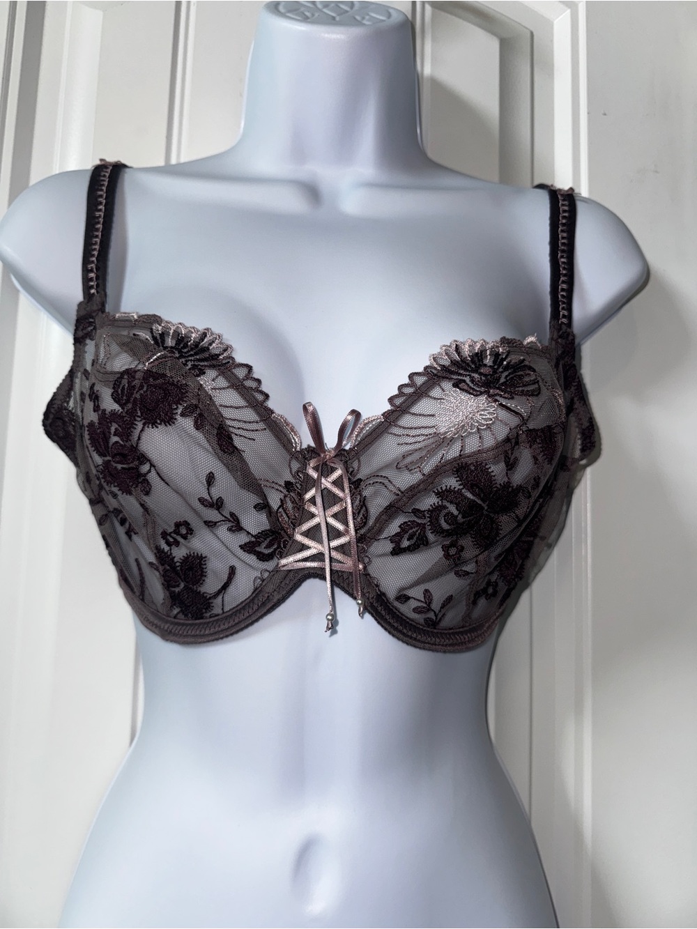 Empreinte Sheer Lace Underwire Bra - Taupe/purple 30E luxury bra